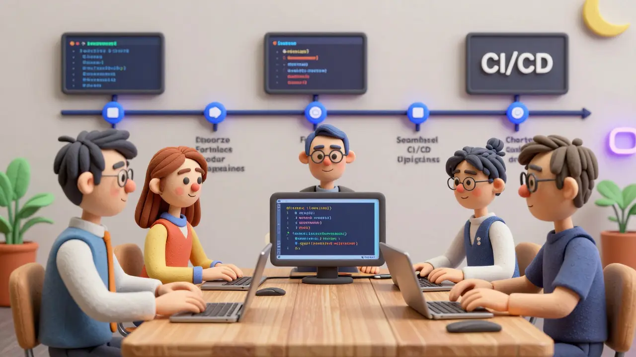 Équipe en argile observant un assistant IA qui génère du code conforme au style du projet.