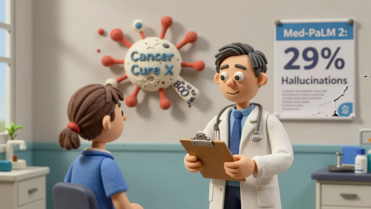 Un médecin en argile donne un diagnostic erroné, entouré de termes médicaux inventés.