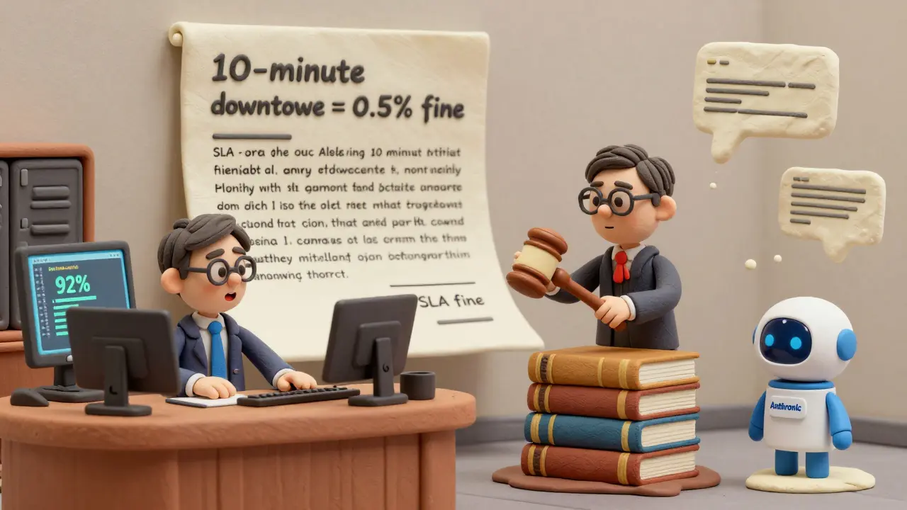 Scène de tribunal en argile où un juge en livres punit une IA pour un code inexact, avec des pénalités visibles.