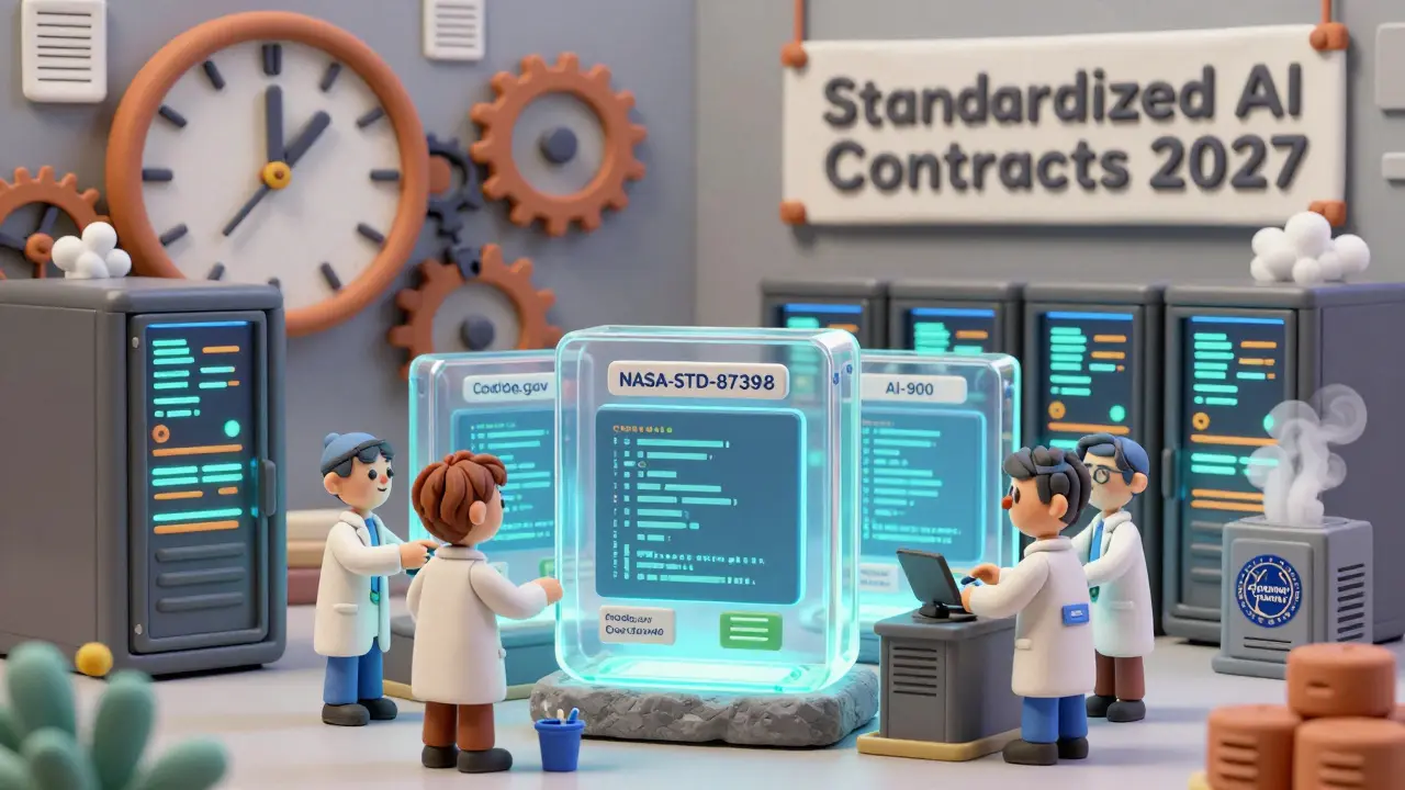 Techniciens inspectent des modules de code en argile dans un centre de données fédéral, marqués par des normes de sécurité.