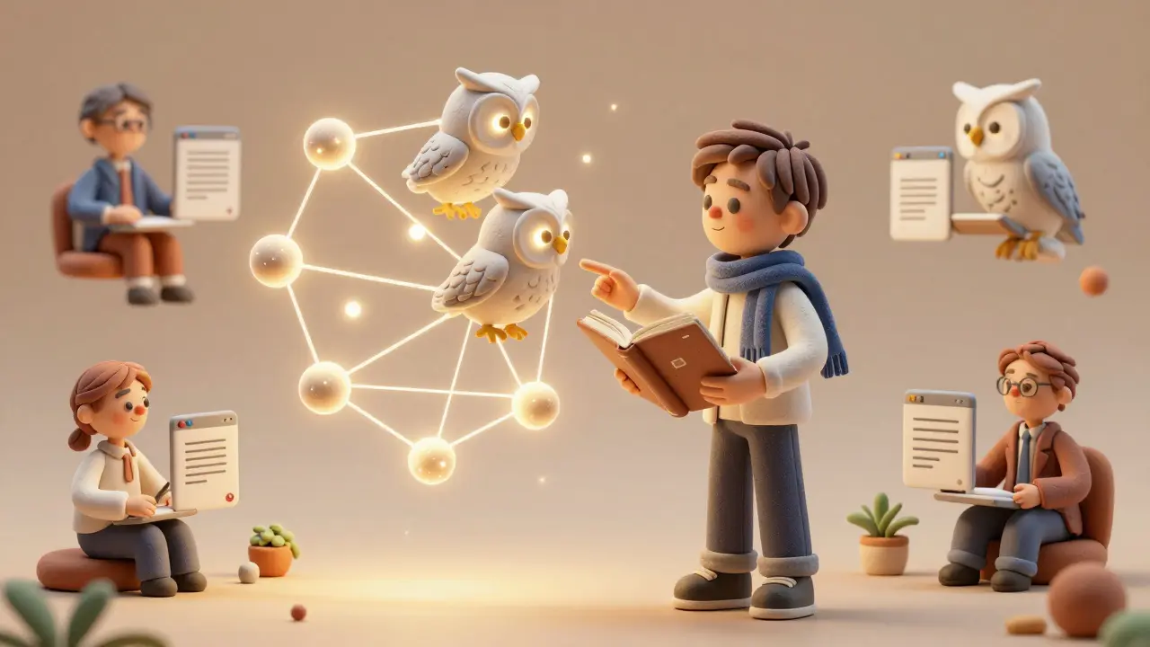 Un étudiant en philosophie crée un réseau conceptuel d'idées transformé en architecture logicielle grâce à une IA en forme de hibou.