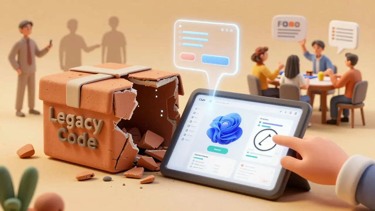 Une interface moderne émerge des débris d'un code ancien, créée par une simple esquisse.