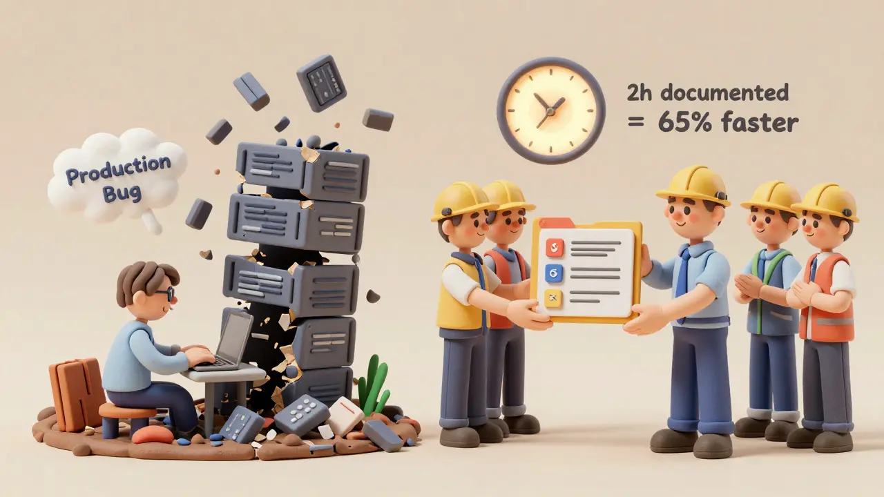 Deux scènes contrastées : échec du code vs transfert réussi avec documentation.