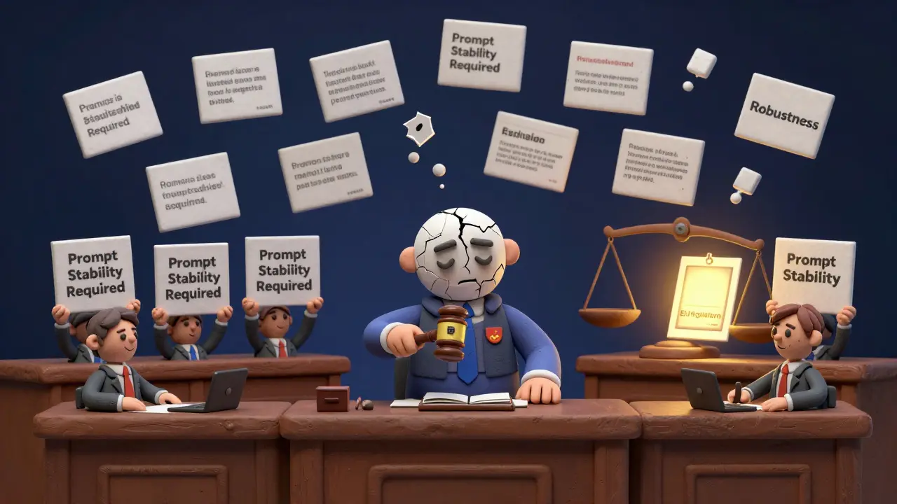 Un juge en argile impose la stabilité des invites, un modèle d'IA se fissure sous la pression de variantes.