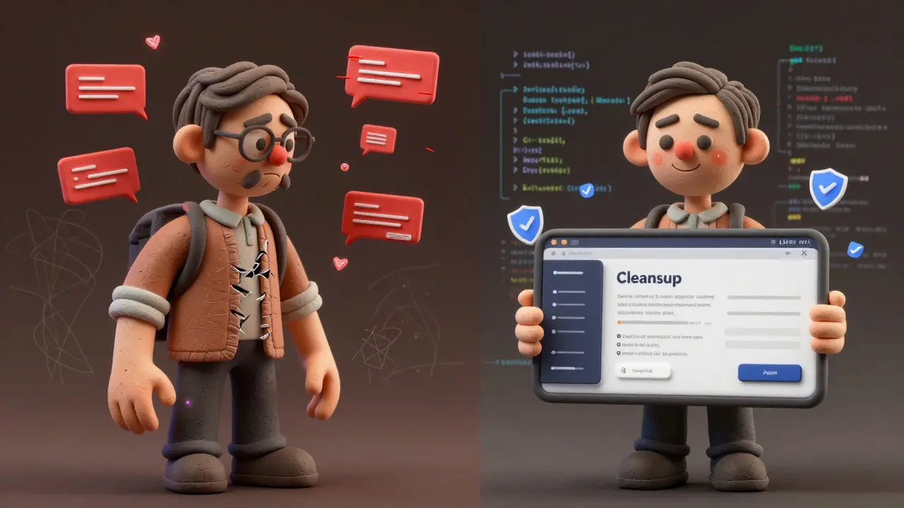 Deux versions d'un MVP : une cassée et une nettoyée, en style argile.