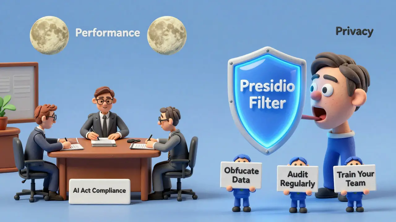 Un bouclier bloque les sorties dangereuses d'un modèle tandis qu'une équipe applique des mesures de sécurité.