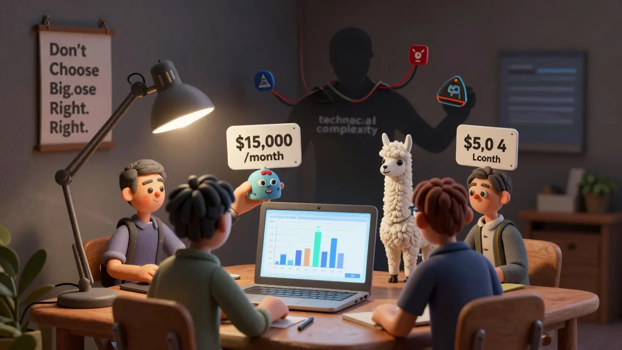 Équipe startup comparant les coûts d'un modèle LLM cher et d'un modèle économique.