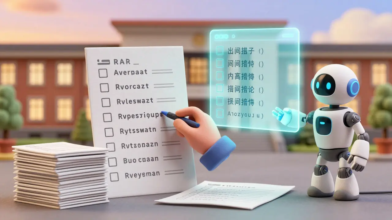 Un enseignant valide une note aidé par un petit robot IA qui regroupe les réponses similaires des élèves.