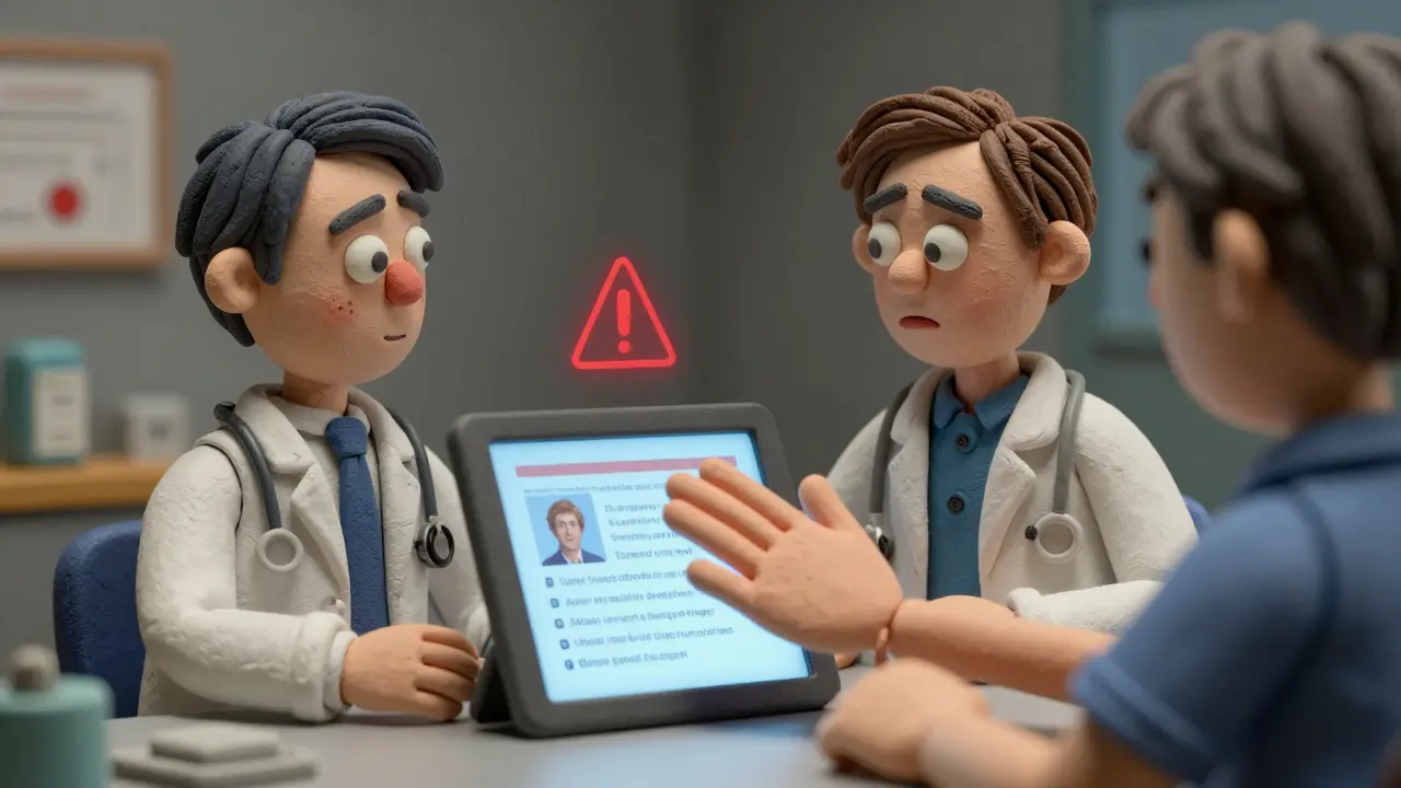 Un médecin en argile intervient pour arrêter une recommandation médicale fausse générée par l'IA.