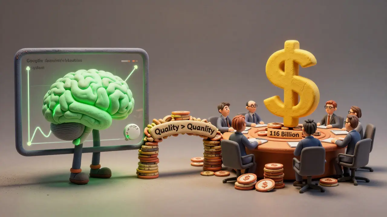 Un modèle d'IA qui s'arrête automatiquement à gauche, et un coût prohibitif à droite, reliés par un pont de données de qualité.