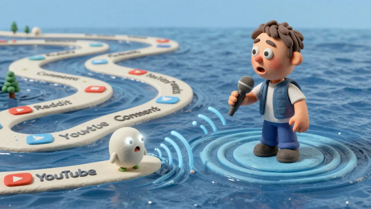 Un océan de données web en argile avec une voix humaine qui apprend à comprendre les émotions.