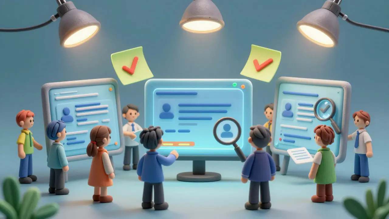 Designers minuscules auditant des interfaces éthiques avec lampes d'inspection