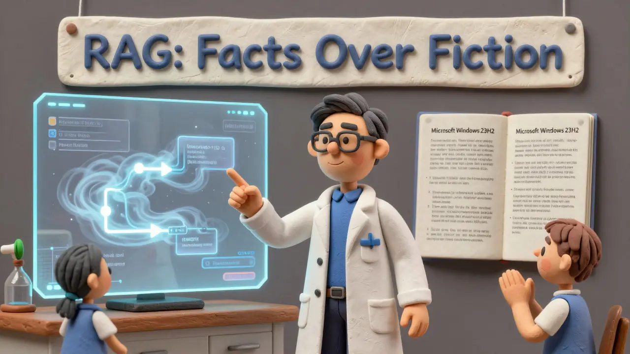 Deux chemins opposés en hologramme : hallucinations chaotiques versus réponses factuelles citées, observés par un utilisateur satisfait.