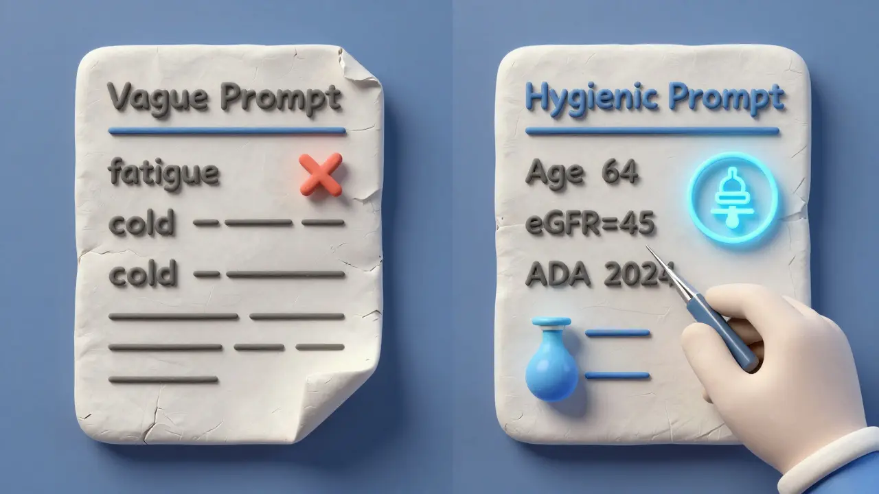 Deux rapports en argile : l'un vague et désordonné, l'autre précis avec des données médicales détaillées et des icônes de sources fiables.