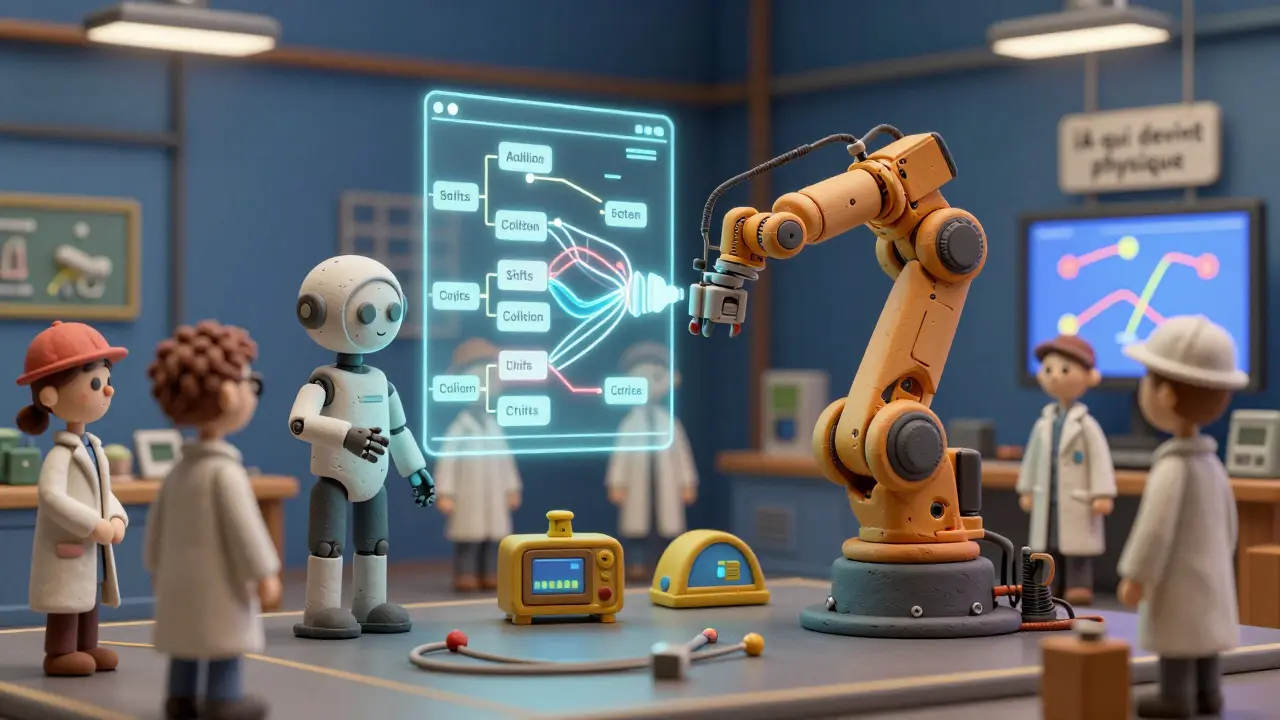 Un bras robotique est programmé par une IA qui génère des simulations en argile dans une usine.