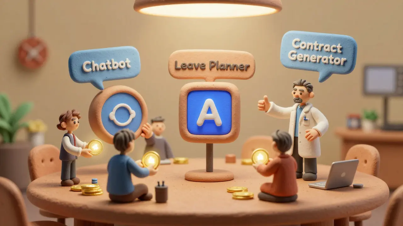 Un marché interne en argile où les équipes échangent des crédits pour des outils numériques validés.