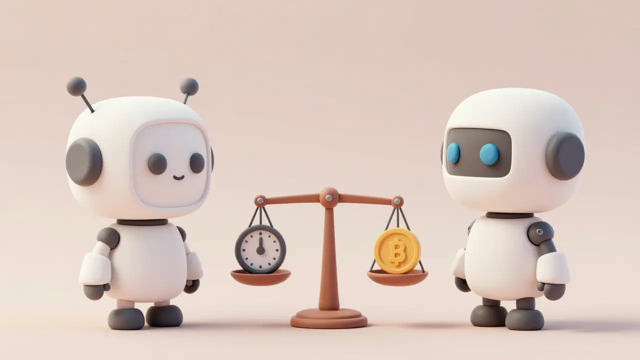 Comparaison de deux robots en pâte à modeler avec une balance mesurant coût et latence.