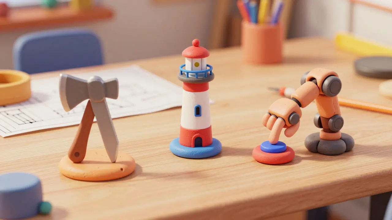 Outils de test d'accessibilité représentés par un scalpel, un radar et un bras robotique en argile.