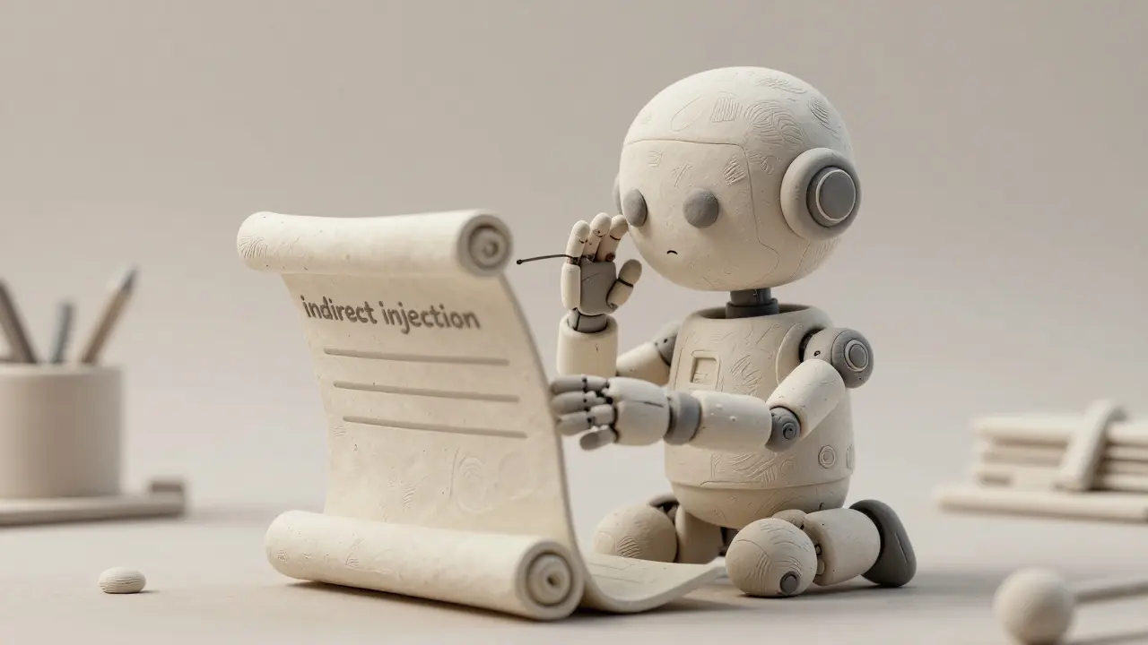 Robot en pâte à modeler lisant un document contenant des ordres cachés.