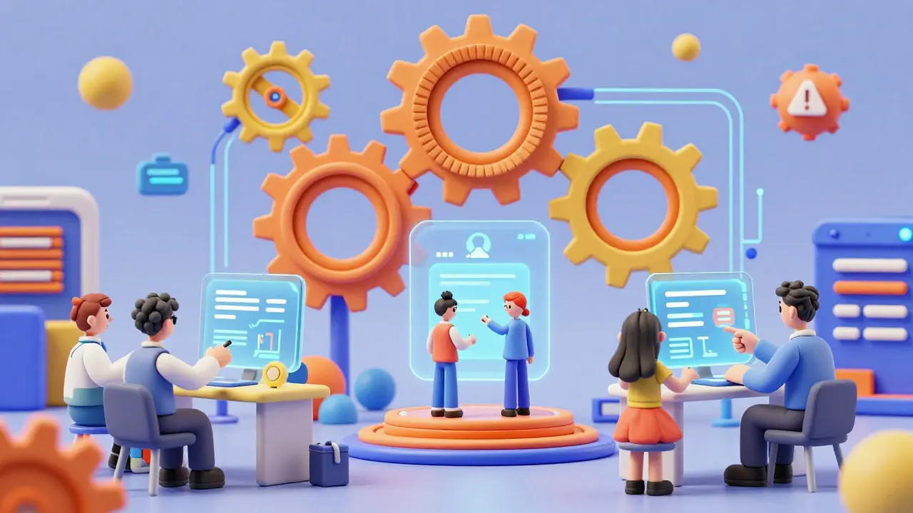 Clients en argile interagissant avec des interfaces personnalisées par l'IA.