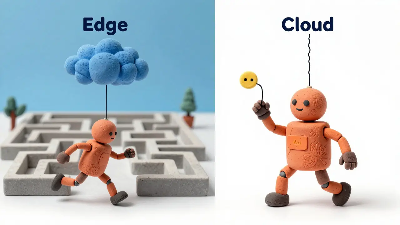 Comparaison visuelle entre la rapidité du Edge et la lenteur du Cloud
