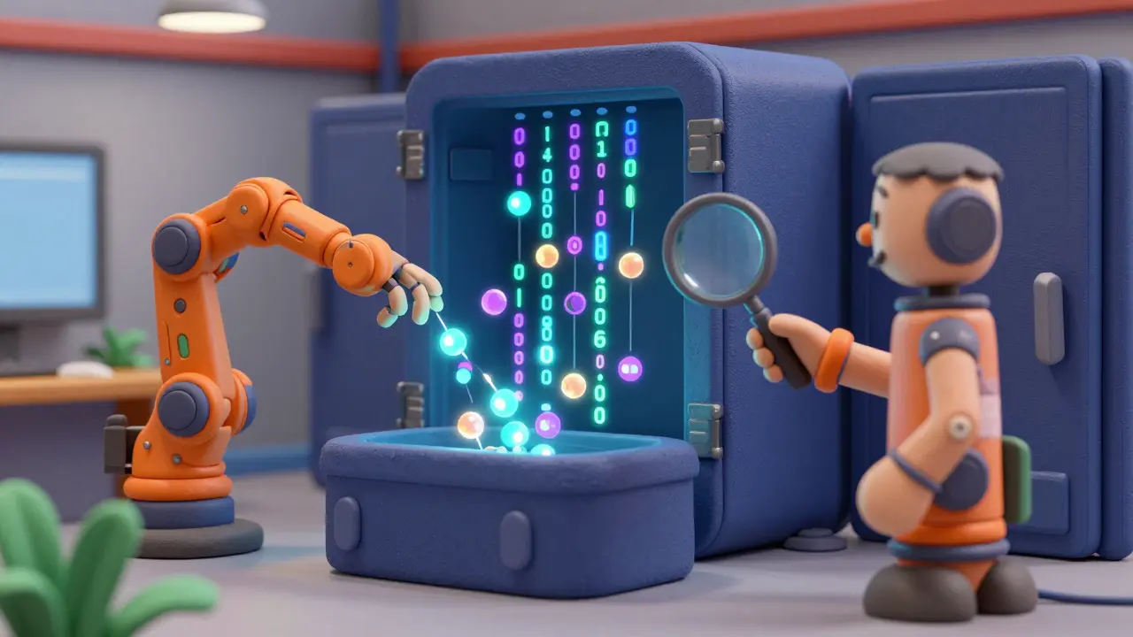 Robots en claymation automatisant la surveillance des données IA