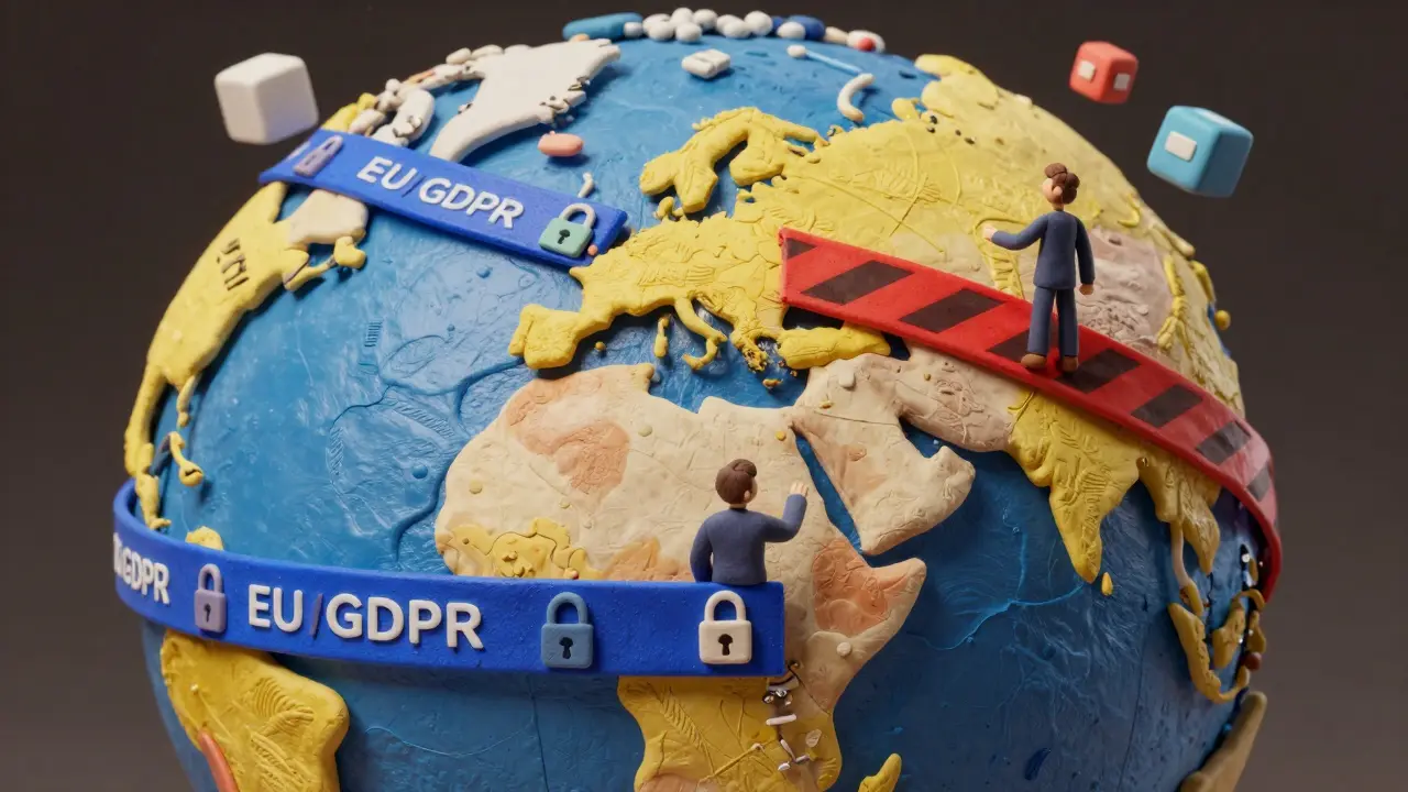 Une Terre en argile montrant les différentes réglementations régionales affectant l'adoption technologique.