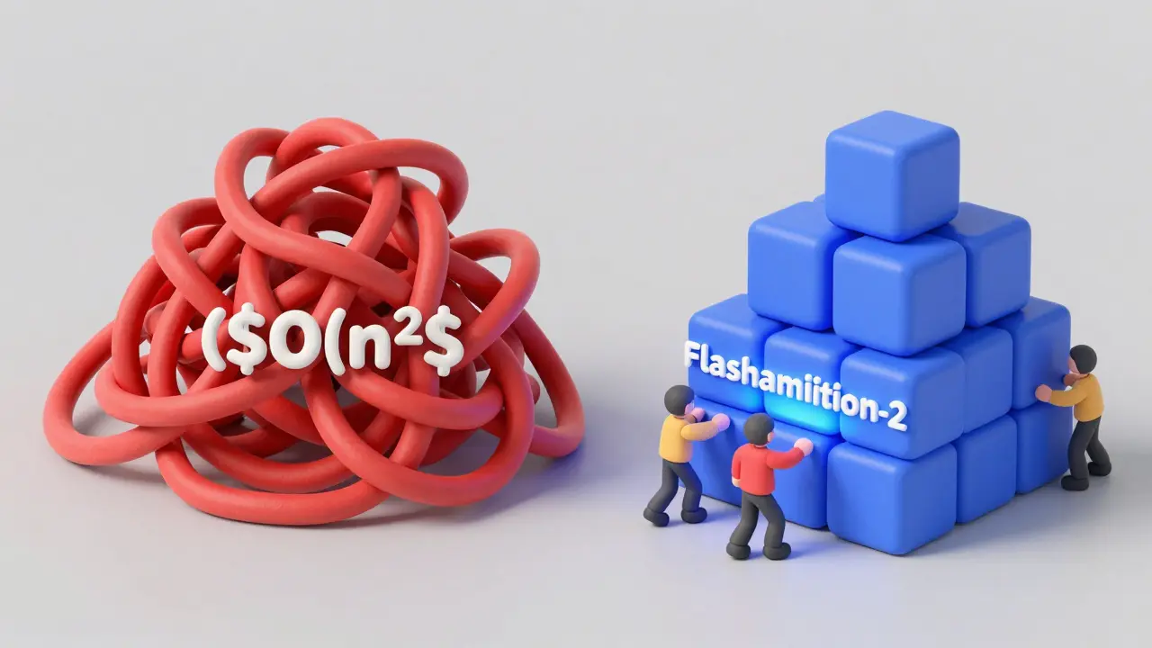 Visualisation argileuse de la complexité quadratique vs optimisation mémoire