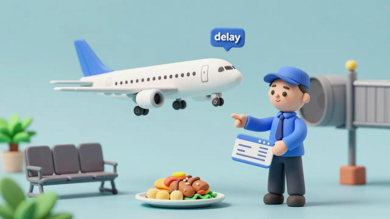 Agent IA en argile aidant un passager lors d'un retard de vol