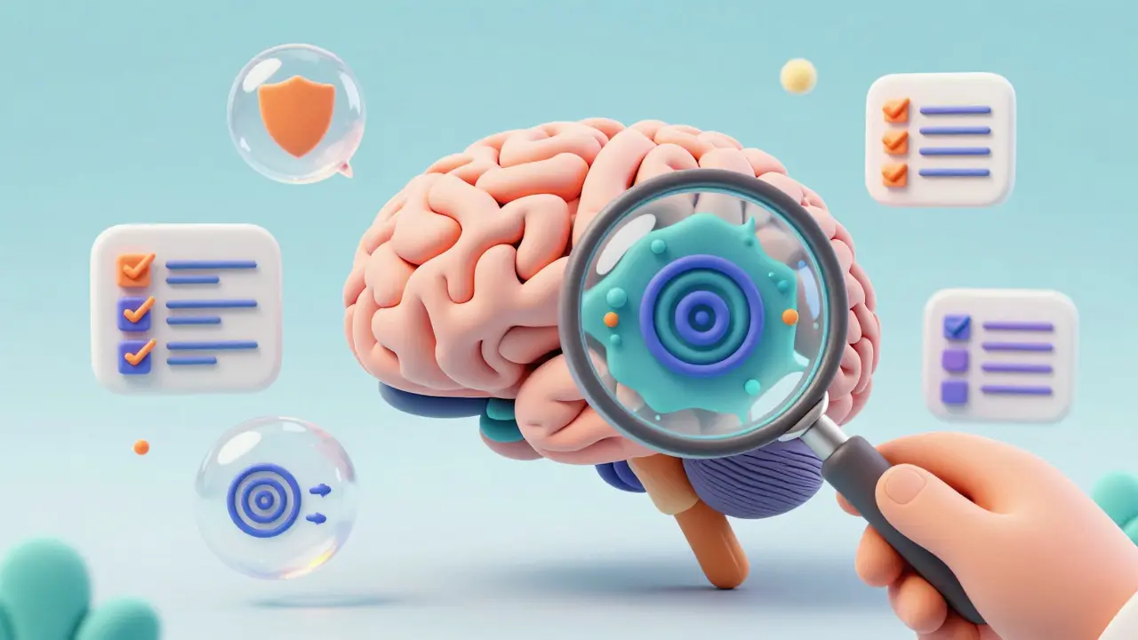 Cerveau IA en argile analysé par des bulles de critères