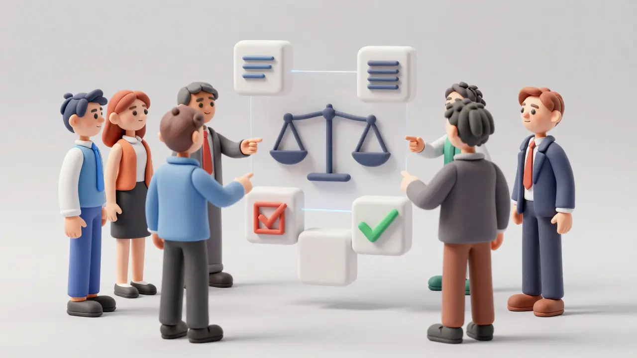 Équipe diversifiée en pâte à modeler supervisant un tableau d'équité IA