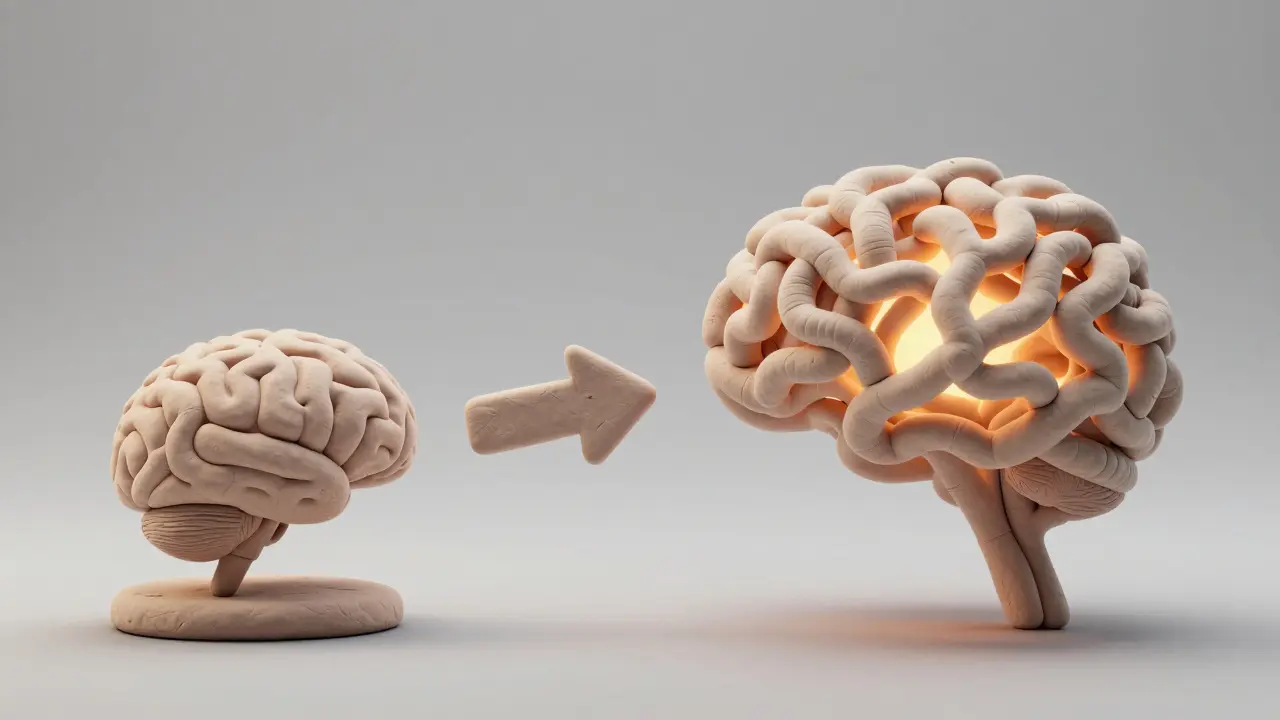 Évolution IA symbolisée par un cerveau et un réseau neuronal en argile