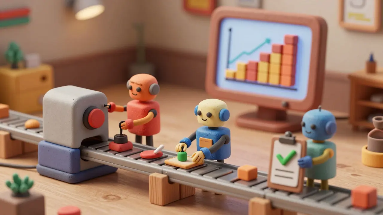 Robots en pâte à modeler sur une chaîne de production