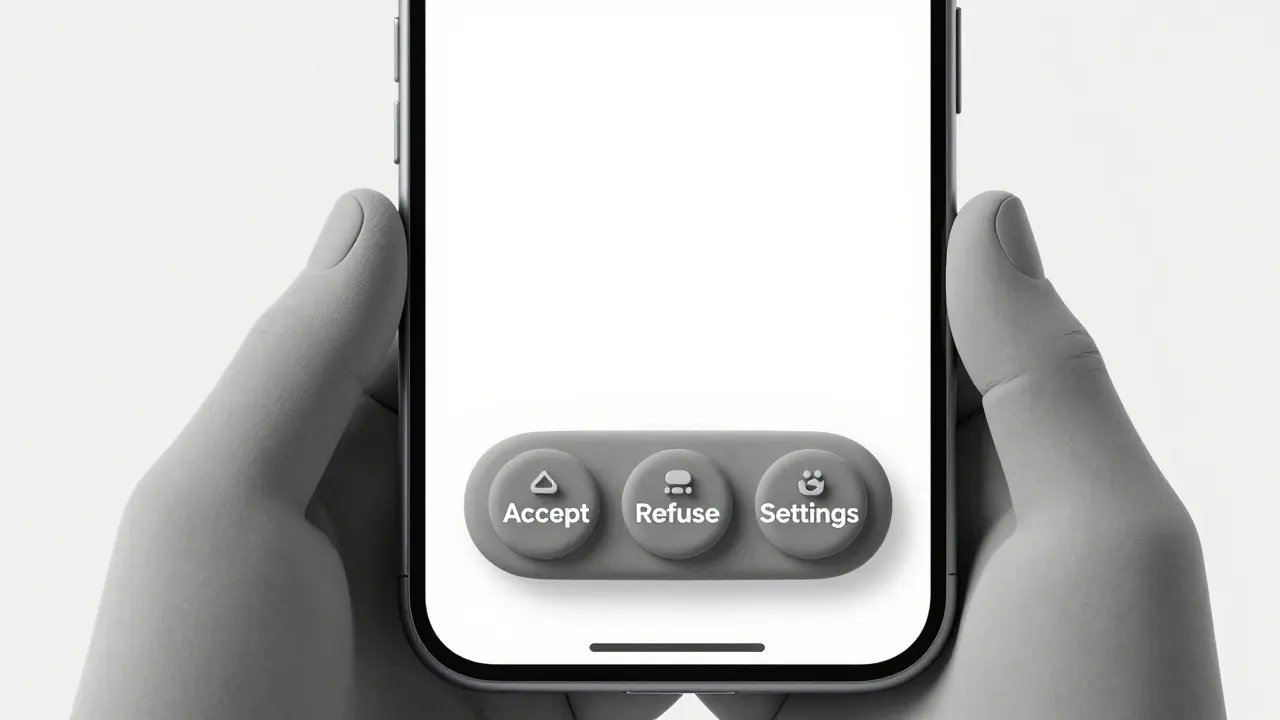 Bannière de cookies discrète et intuitive sur un téléphone en argile