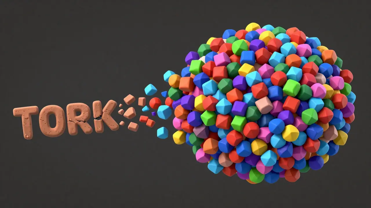 Blocs de texte se transformant en nuage de vecteurs colorés