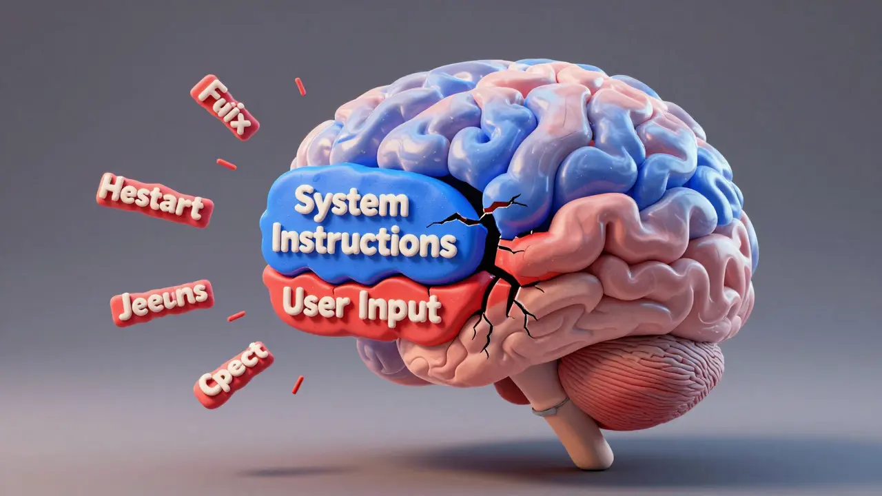 Cerveau d'IA en argile où les instructions utilisateur déforment les règles système