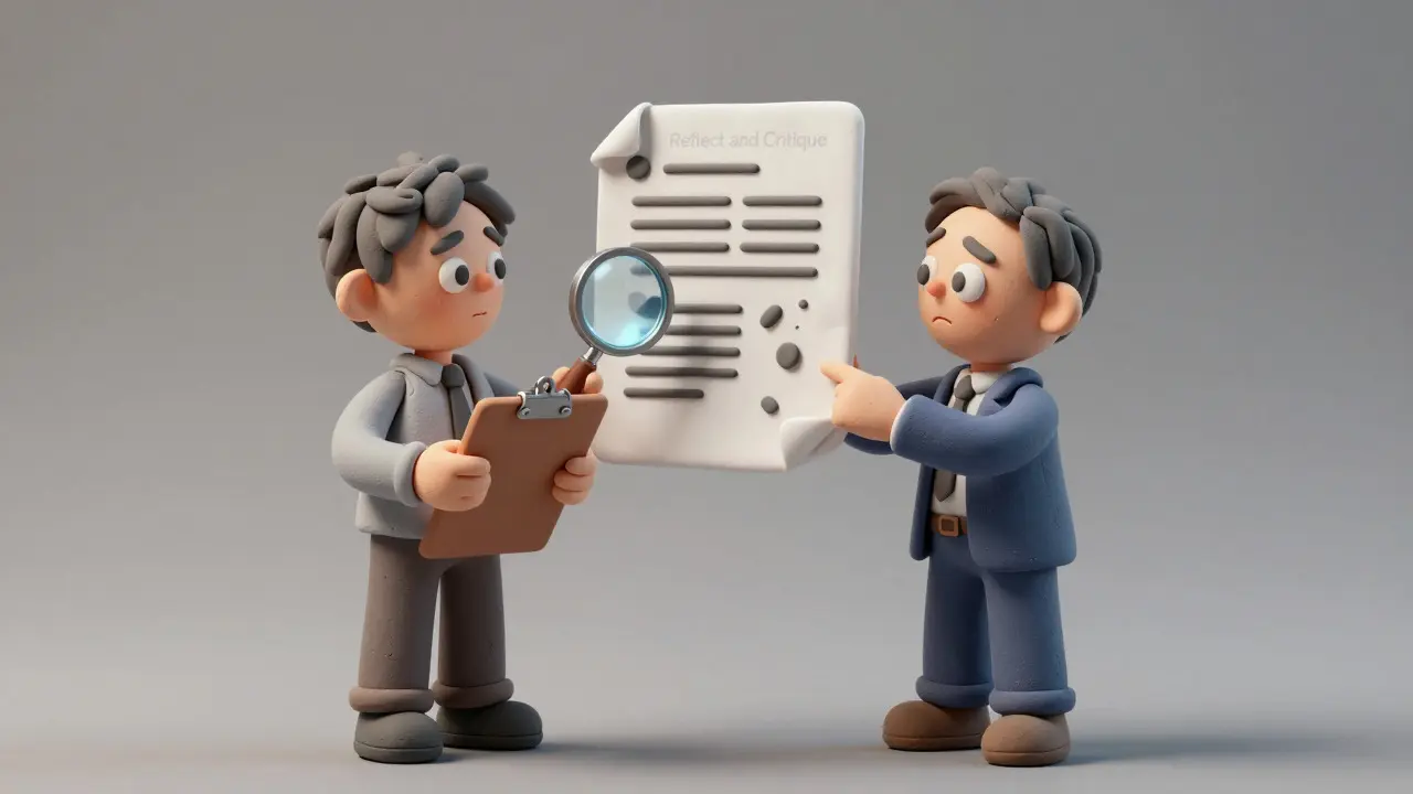 Deux personnages vérifiant et corrigeant un document ensemble