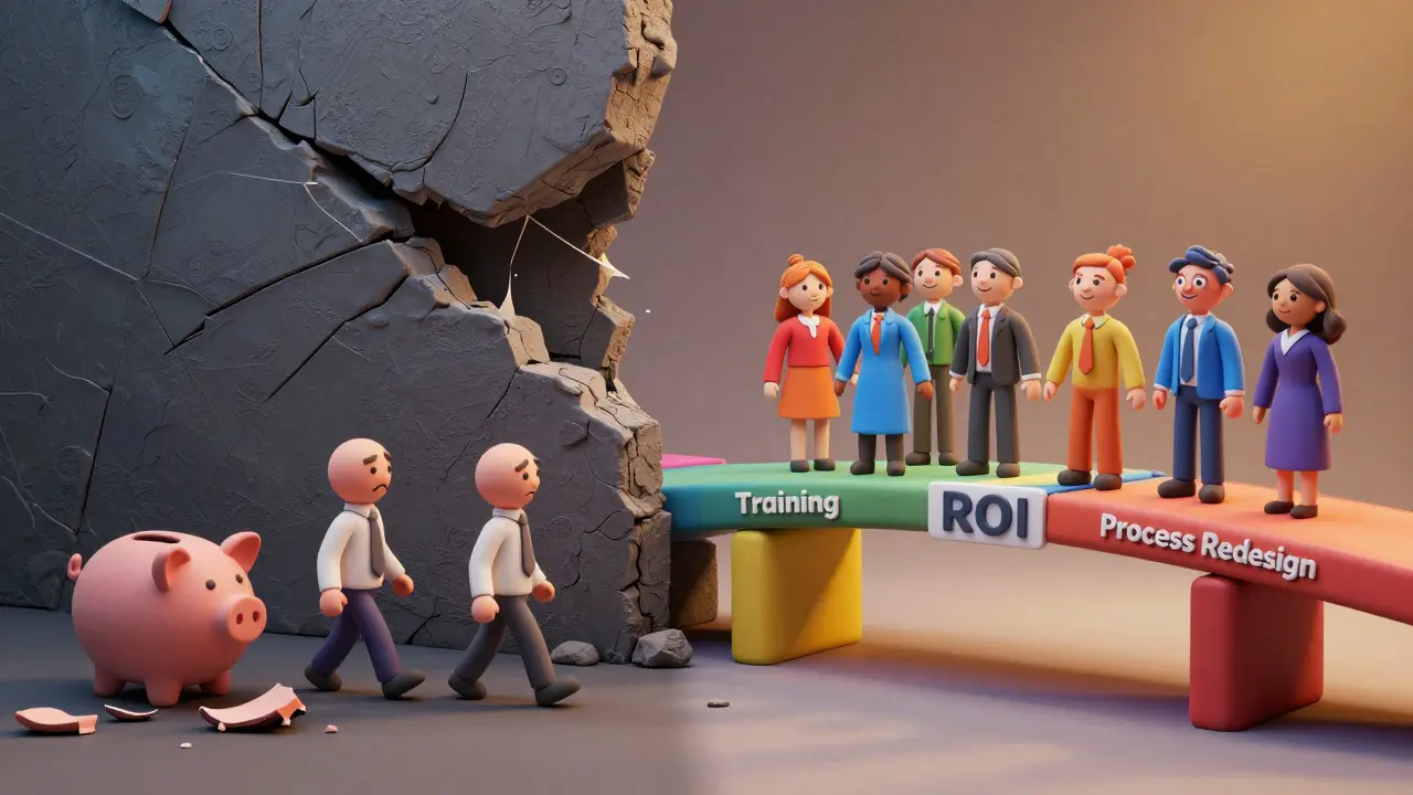 Pont réussi vs mur effondré en pâte à modeler pour illustrer le ROI du changement