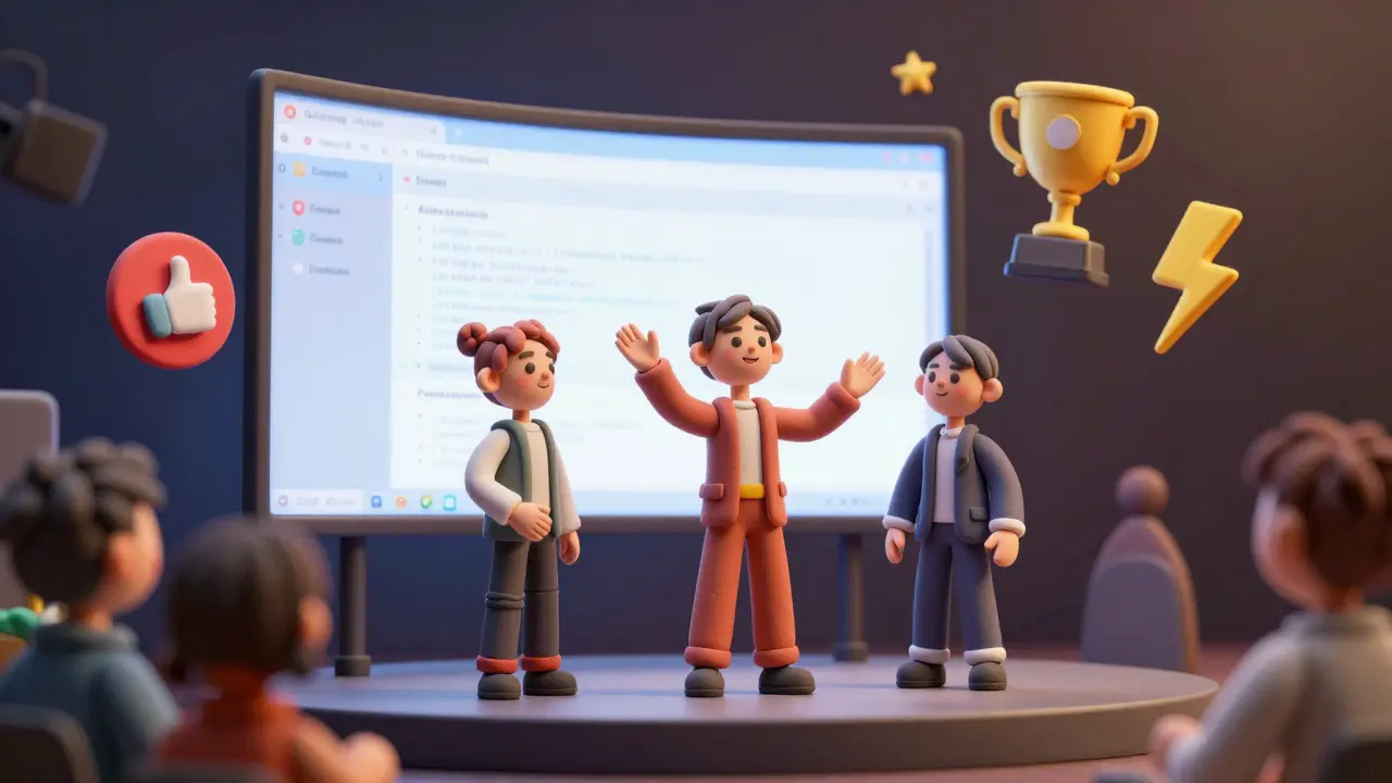 Présentation finale convaincante d'une équipe gagnante en claymation