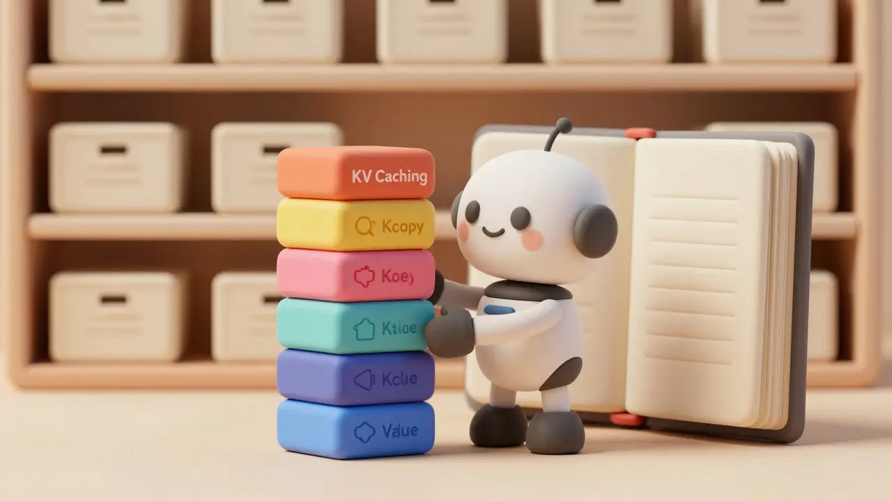 Robot en argile organisant des blocs de mémoire KV, symbolisant le caching efficace