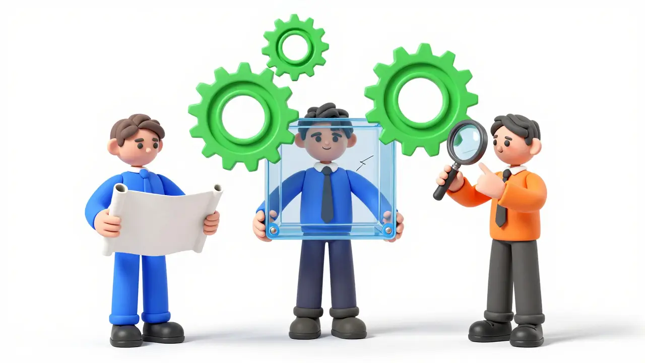 Trois rôles collaborant pour maintenir une structure logicielle robuste