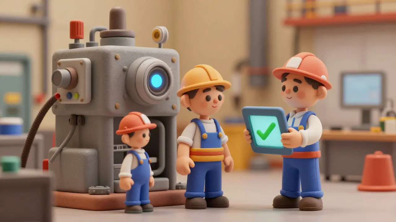 Usine en argile avec techniciens et capteurs pour la maintenance prédictive