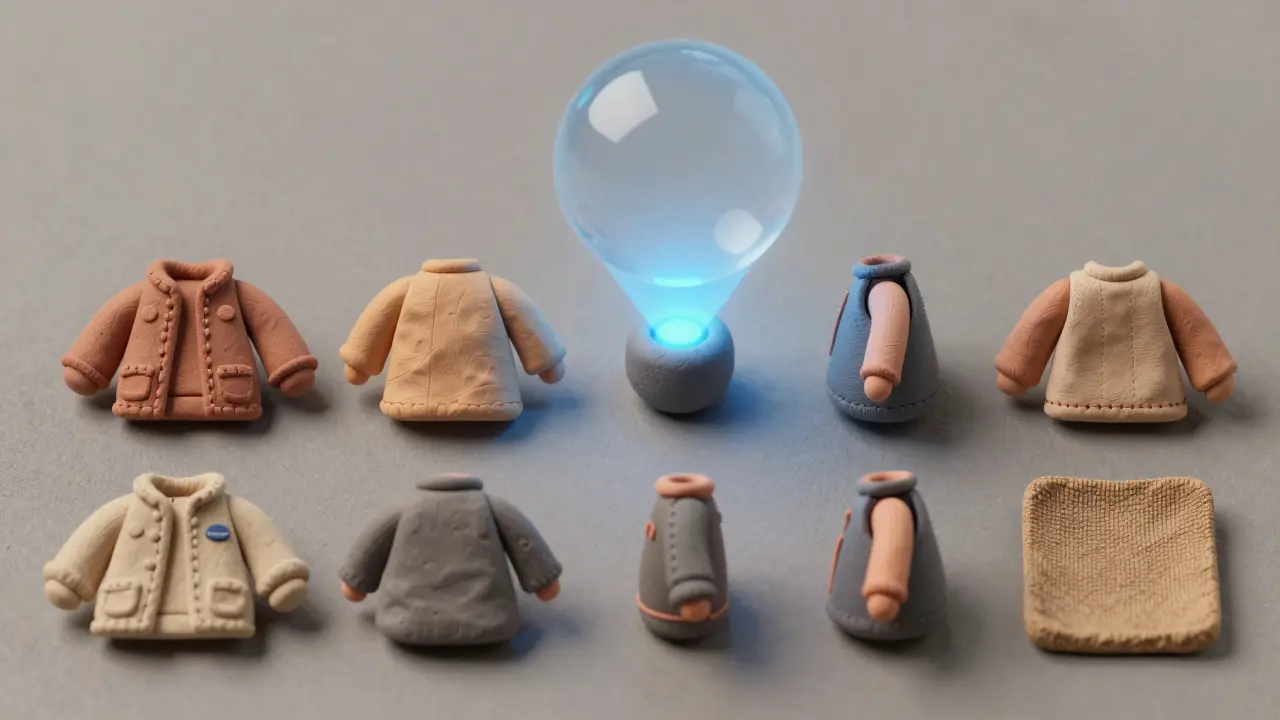 Analyse des angles et textures d'un vêtement par une sphère lumineuse en argile