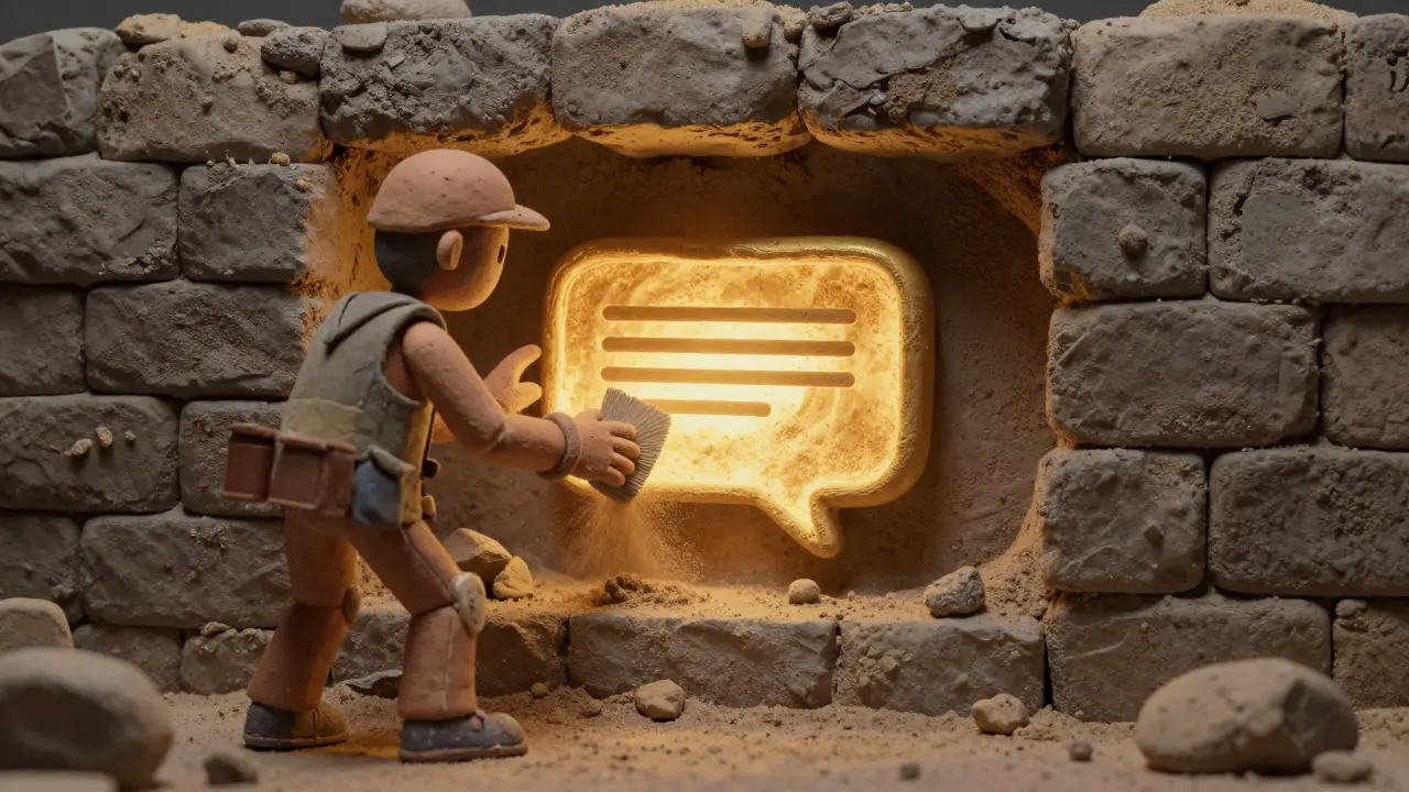 Archéologue en argile découvrant un artefact lumineux de prompt IA