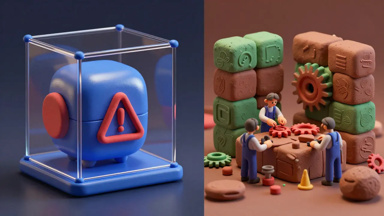 Contraste entre API propriétaires lisses et modèles open source bruts en style claymation
