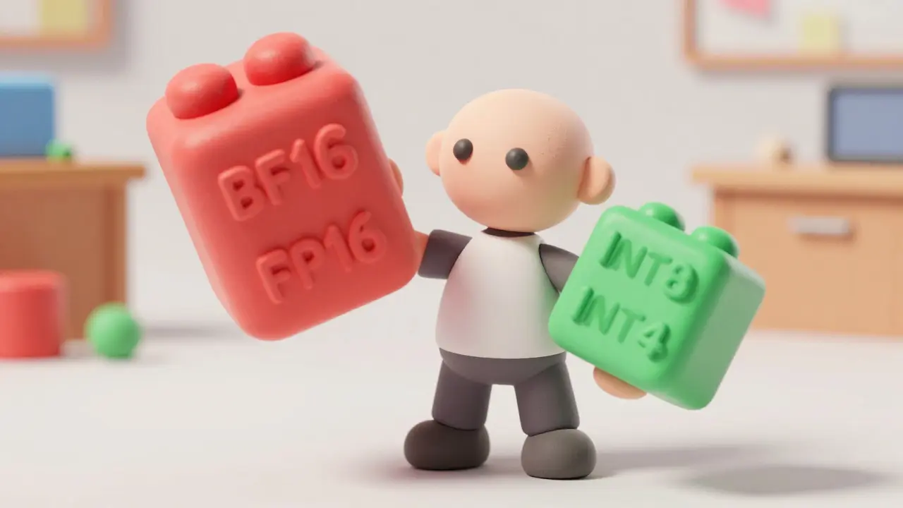 Figures en argile comparant des blocs de données lourds et légers pour la quantification