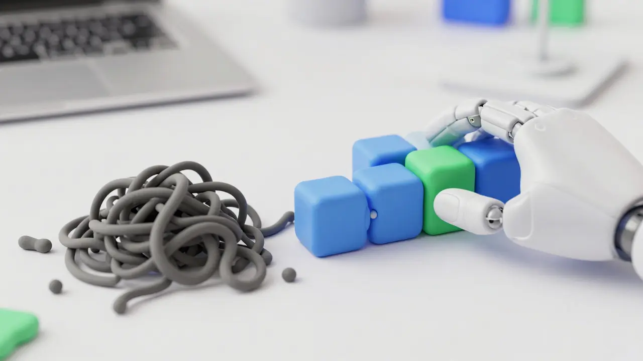 Mains robotiques organisant du code en blocs de pâte à modeler