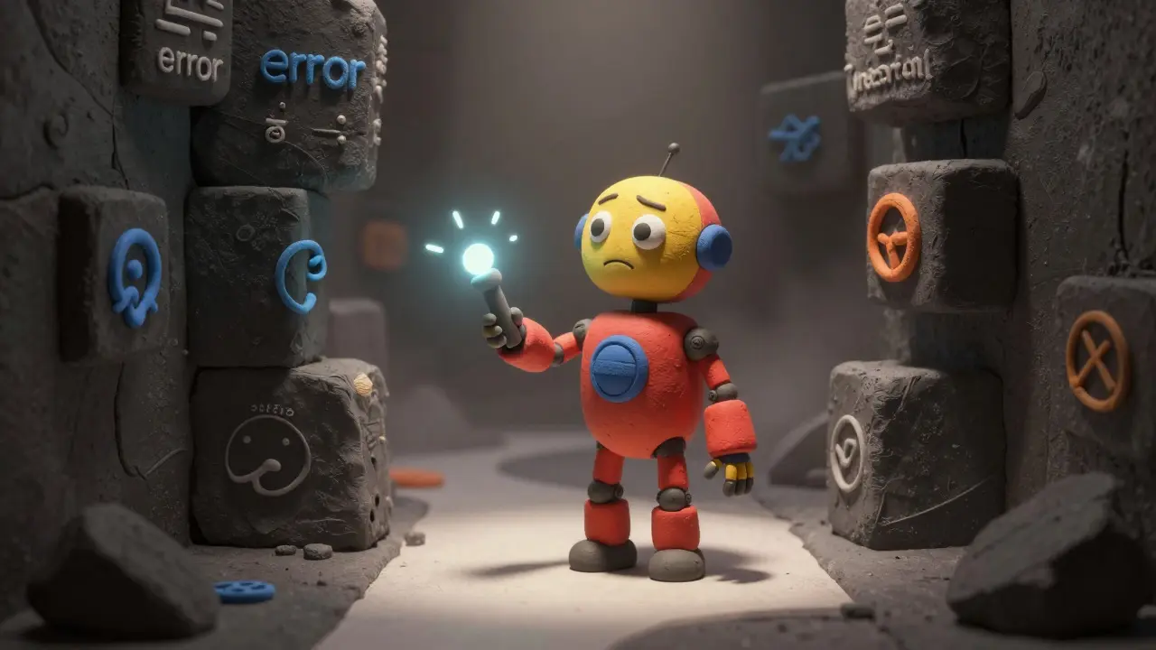 Robot face à des obstacles symbolisant les limites de l'IA