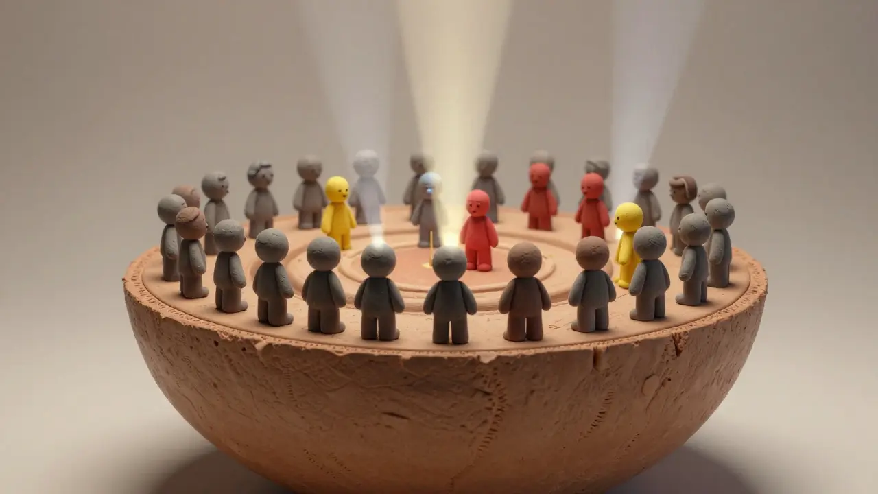 Structure sphérique en argile montrant l'activation sélective d'experts dans un modèle MoE