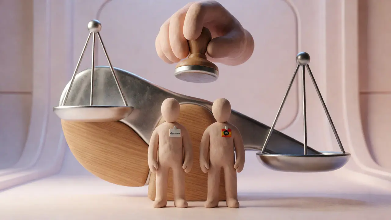 Balance déséquilibrée entre deux personnages en argile illustrant les risques de biais.